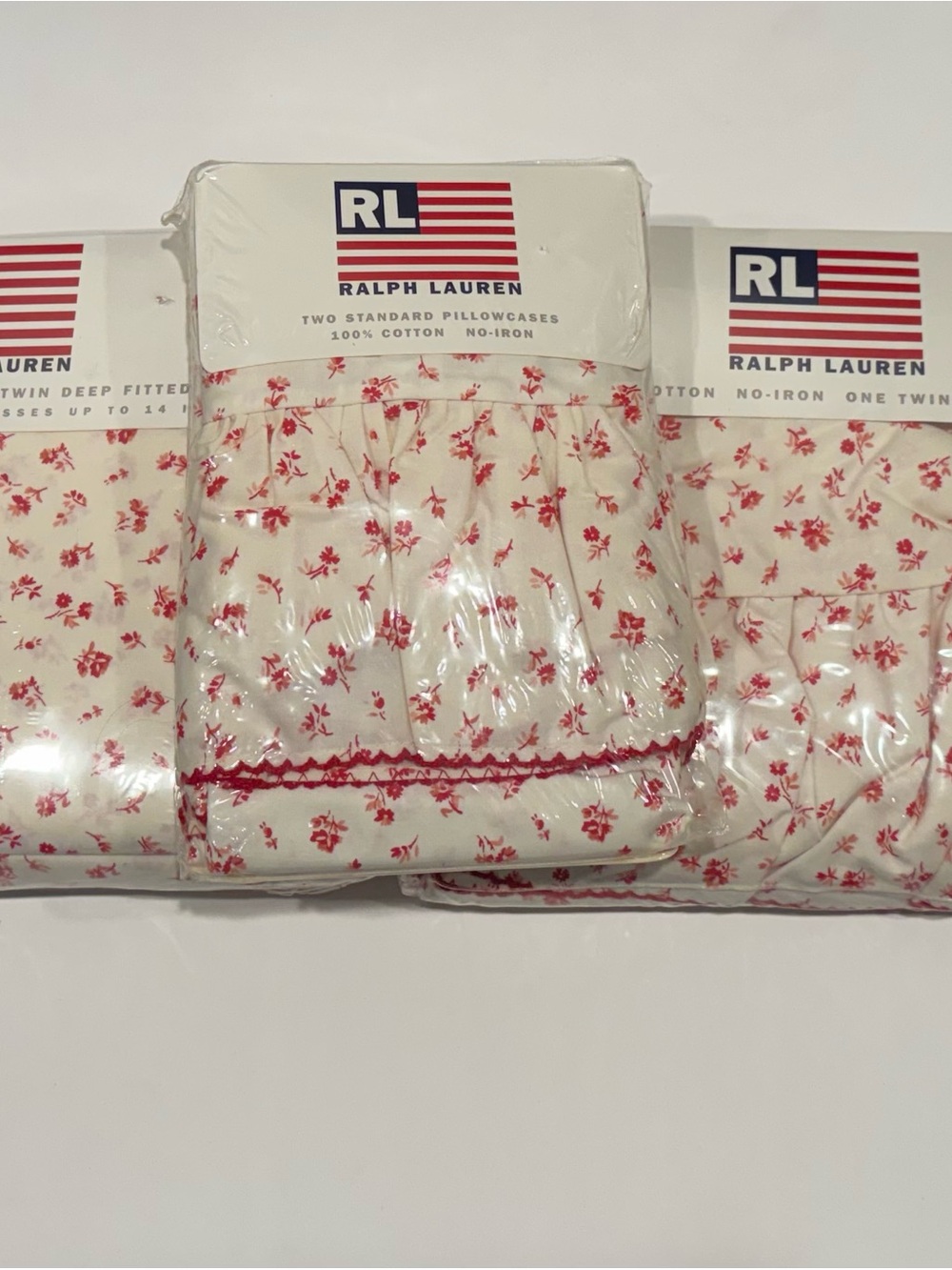 Vintage Ralph Lauren RL Twin Red Colchester Bedding Sheet Set